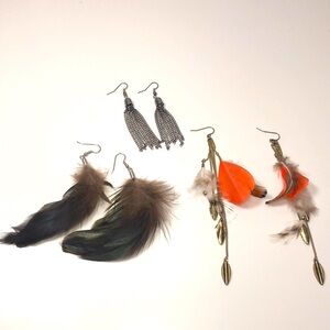 3 Pairs Feather Earrings Chain Earrings Bohemian Earrings​​​​
